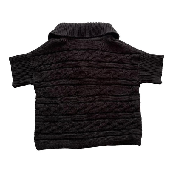 Talbots Petites Chunky Black Cable Knit Cotton Short Sleeve Cardigan Sweater - Picture 4 of 6